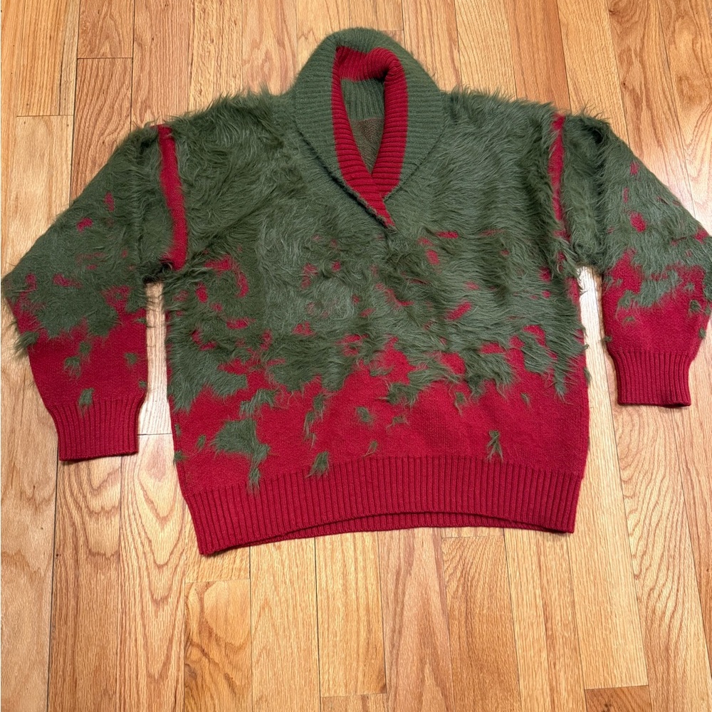 Green and Red Fuzzy Sweater